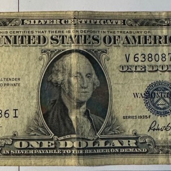 1935-F One Dollar Bank Note Pt Blue Seal Certificate Us Federal $1. Vintage - Picture 2 of 8